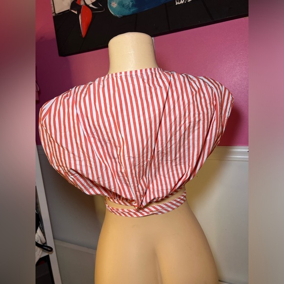 Striped Red Wrap Top - Picture 6 of 7